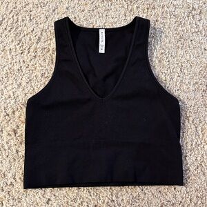 Black V-Neck Ribbed Tank Top